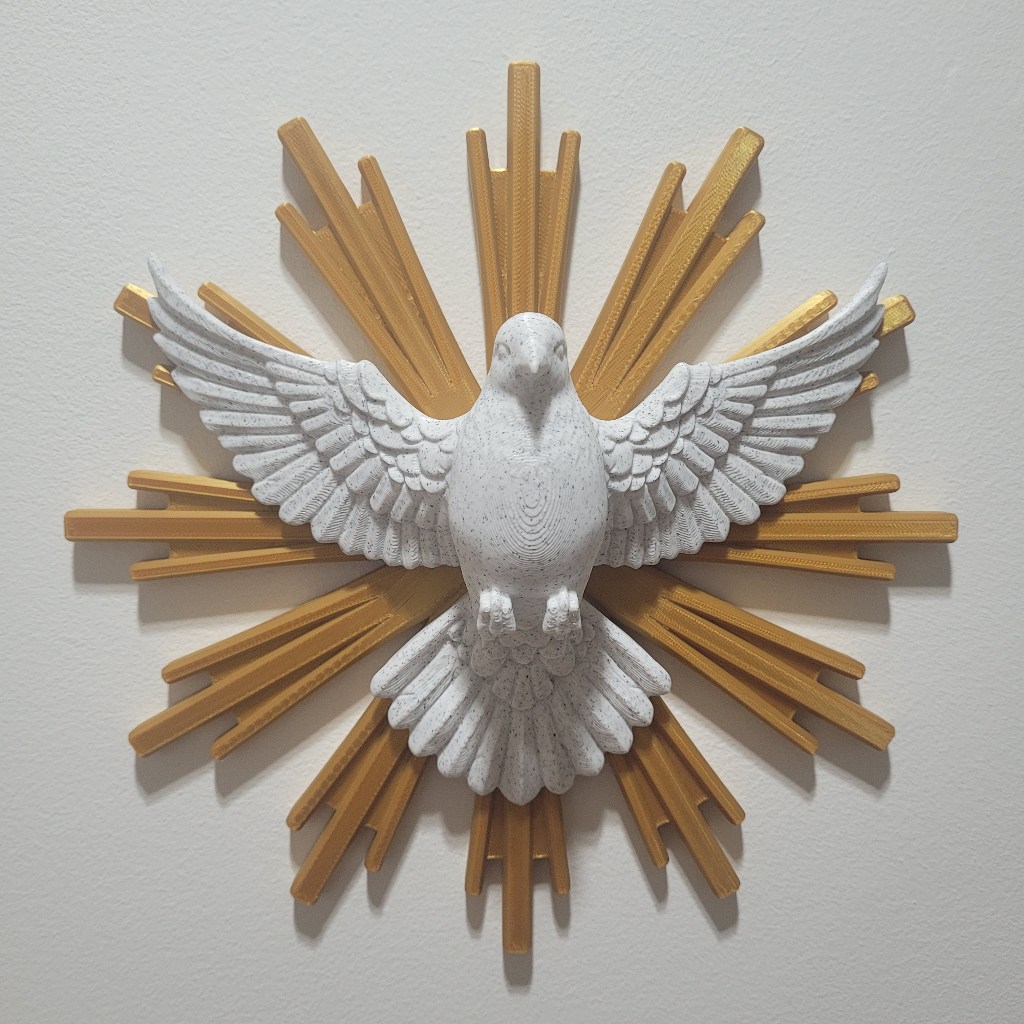 Divino Espírito Santo Decorativo para Parede | Pomba do Espírito Santo Branco e Dourado | Decoração Religiosa | 22cm