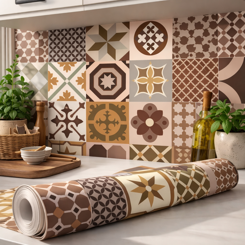 Papel de Parede Adesivo Azulejo Português Marrom | Lavável e à Prova D'Água | Cozinha e Banheiro | Fácil Aplicação
