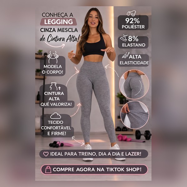 Calça Legging Feminina Cintura Alta Zero Transparência Academia Fitness Básica Confortável