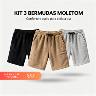 Kit 3 Bermudas Moletom Plus Size GG G1 G2 G3 Calçao Masculino Casual Moletinho Tamanho Grande em Oferta na Shopee