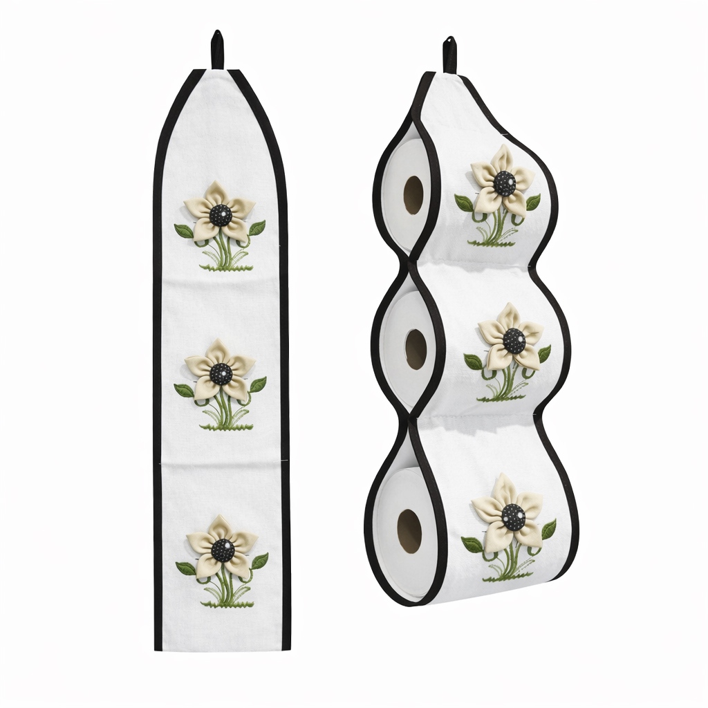 kit 2 Suportes Portas Papel Higiênico Marrom Etamine Bordado Fuxico 3 Rolos