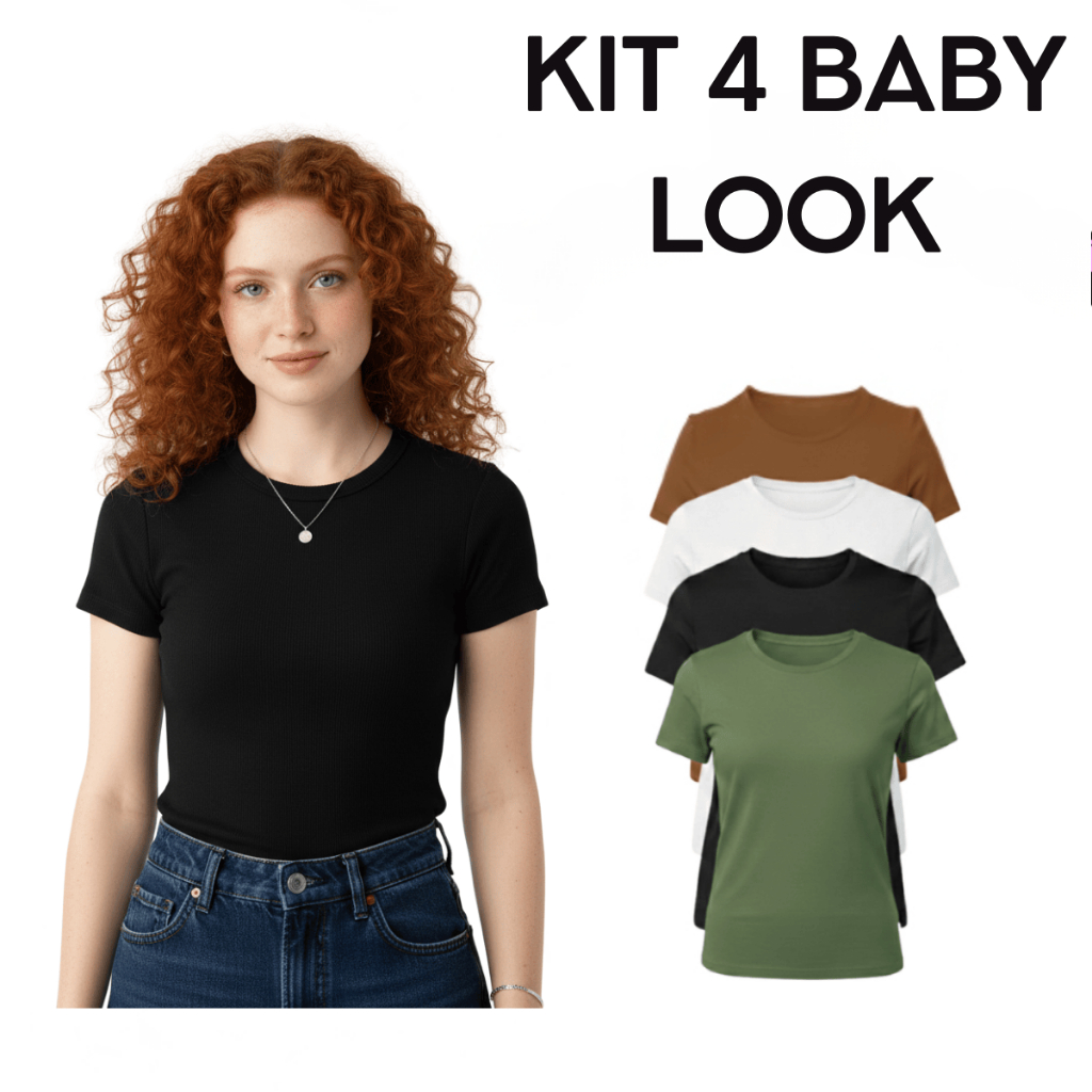 Kit 4 Baby Look Feminina Básica 100% Algodão – Conforto Essencial para Todos os Dias em Oferta na Shopee