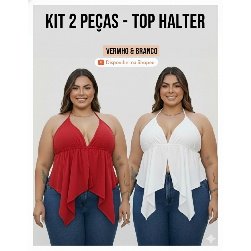kit 2 Top Malibu Cropped Feminino Babado  Boho Chic  Com Bojo Costa Nua Plus Size Blusinha Babado