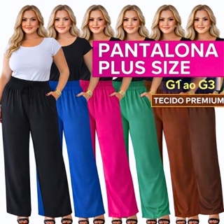 Calça Pantalona Plus Size Feminina G1 ao G3 Cintura Alta Bolso Funcional Tecido Duna Premium em Oferta na Shopee