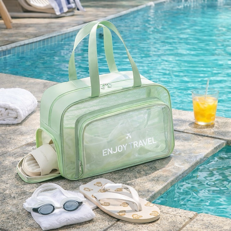 Bolsa de Natação Impermeável Transparente em PVC - Bolsa de Mão e Ombro para Viagem, Praia e Atividades ao Ar Livre