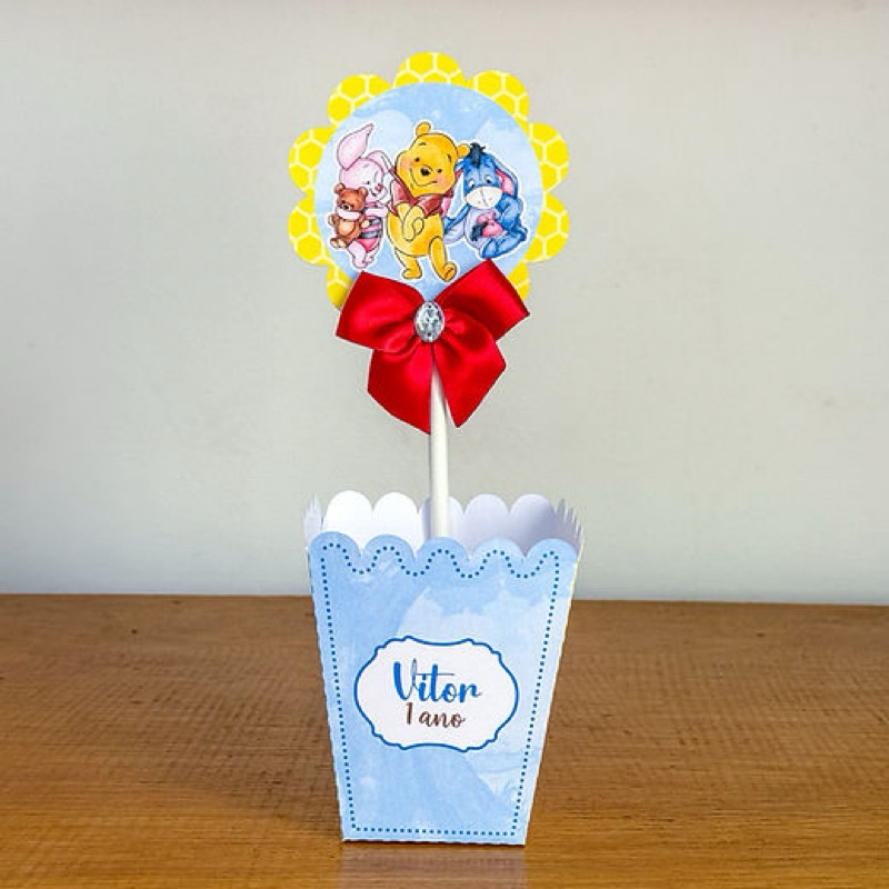 Envio Rápido Kit Centro De Mesa Personalizado Pooh | Enfeite Cachepô | Decoração