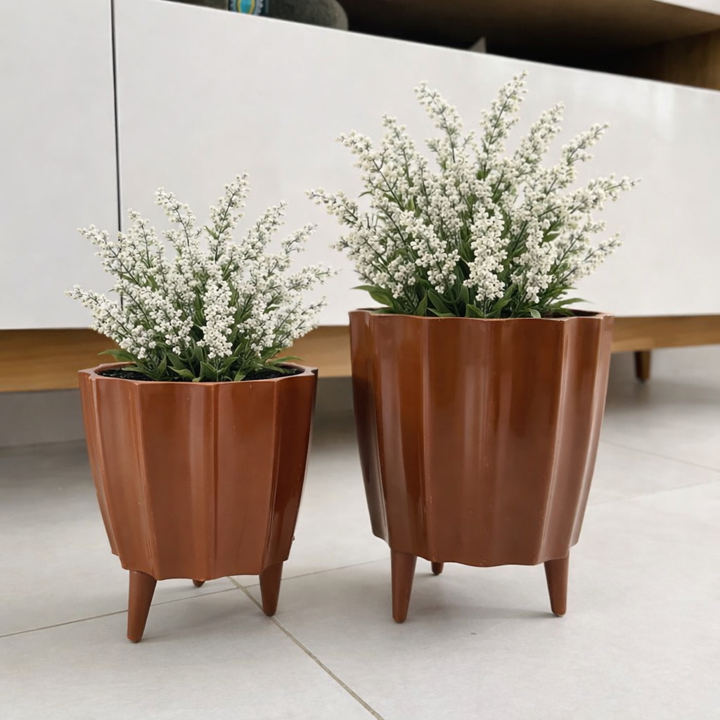 Kit Mini Vaso para Planta Cacau Ondulado Alto Brilho com Pé em Oferta na Shopee