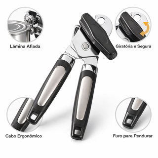 Abridor de Latas e Garrafas em Aço Inox Profissional com Manivela Resistente Cozinha em Oferta na Shopee