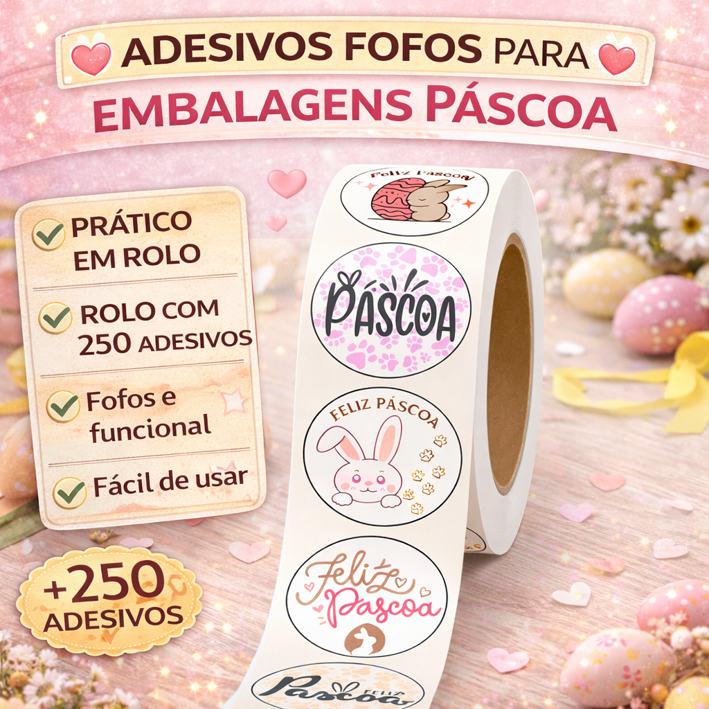 250 Adesivos Fofos | Modelo Feliz Páscoa | Papelaria Kawaii | 3cm em Oferta na Shopee