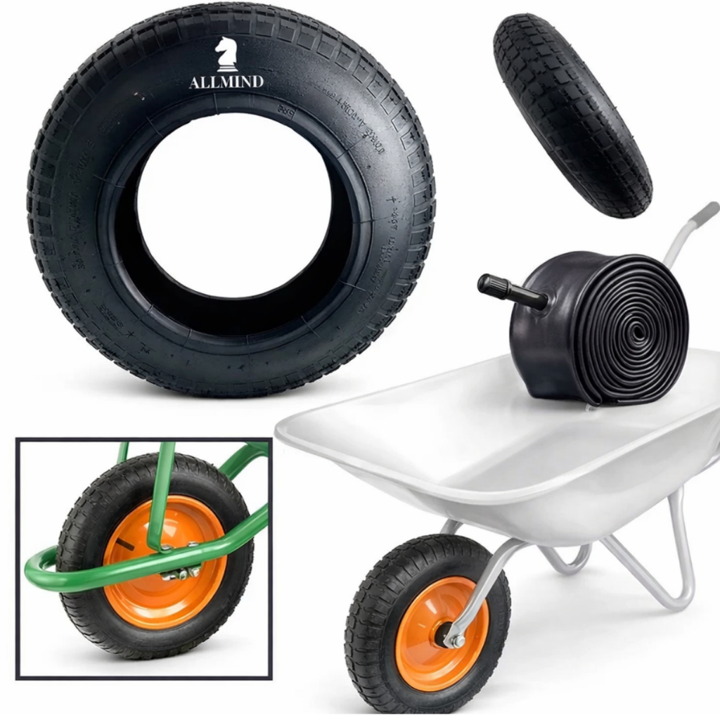 Pneu Carrinho de Mão 3.25-8 Reforçado + Câmara de Ar Aro 8 Construção Obra Jardim