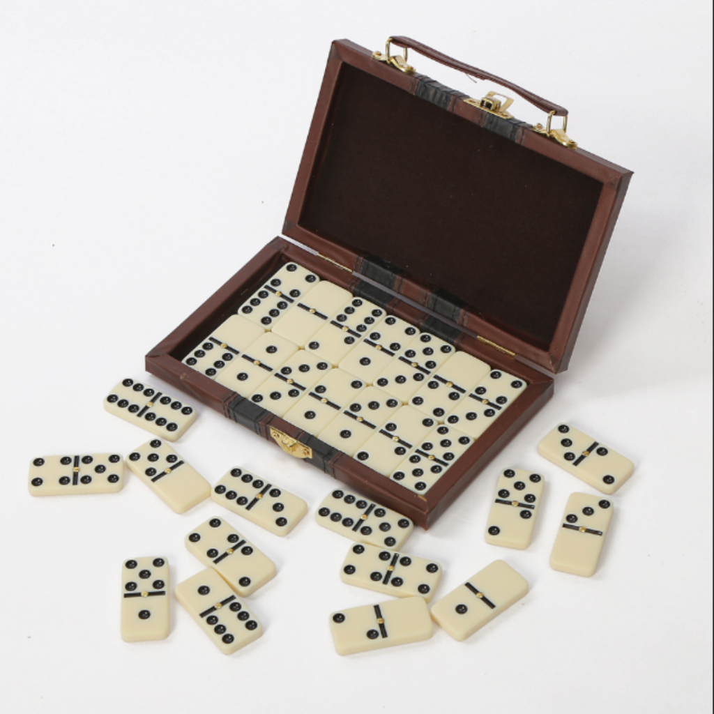 Domino Profissional De Osso Premium Pedras Grandes C/Maleta 19,5Cm Com 28 Peças