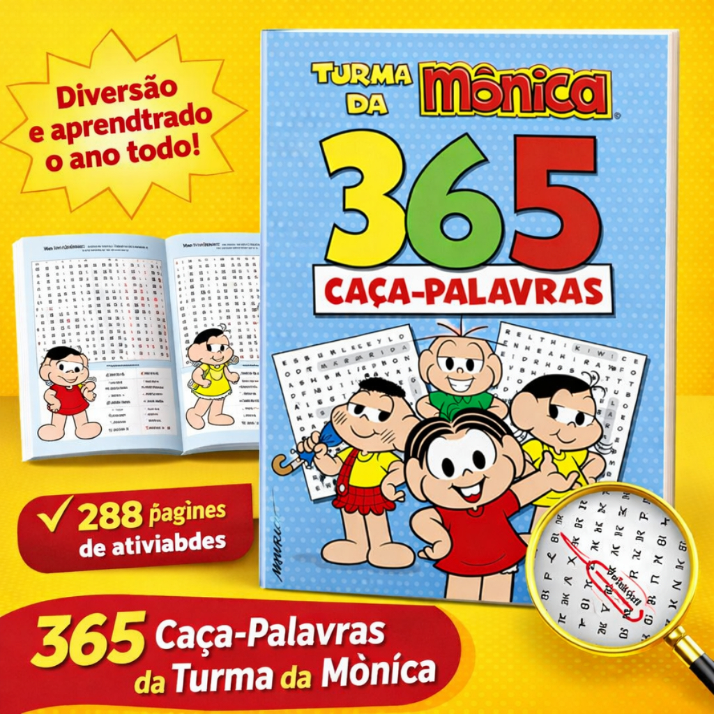 Livro Turma da Mônica 365 Caça Palavras Infantil 288 Páginas