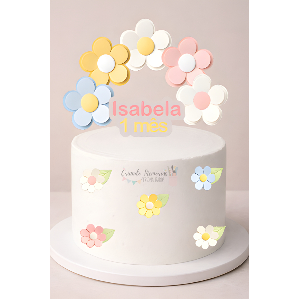 Envio Rápido - Topo de Bolo Jardim Encantado Flores Candy – Personalizado com Nome e Idade – Aniversário Menina