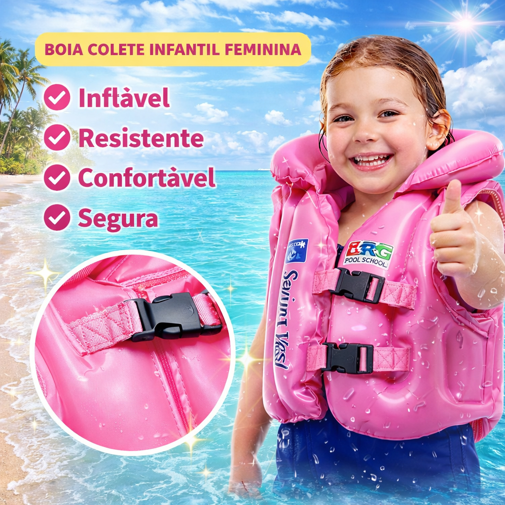 Boia Colete Infantil Rosa Inflável Segurança Piscina Praia Crianças Ajustável PVC Resistente em Oferta na Shopee