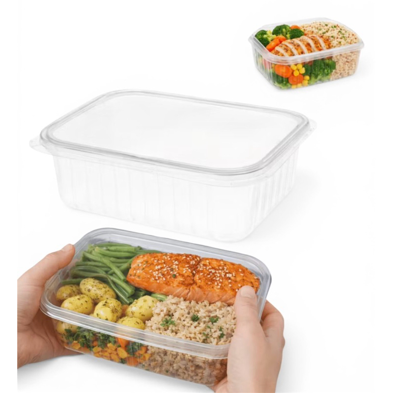 Kit 10~72 Pote De Embalagem Marmita Retangular Plástico Com Tampa 500ml em Oferta na Shopee