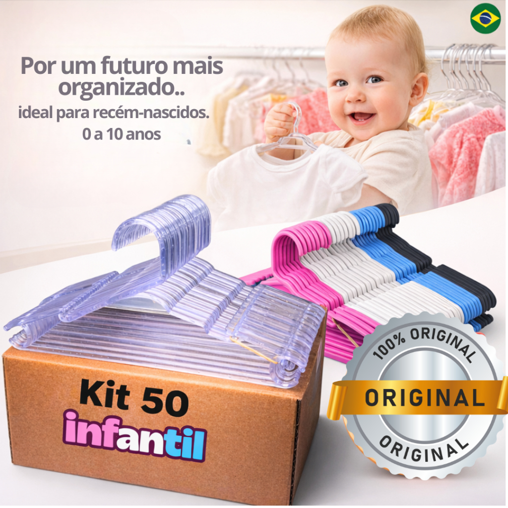 Kit até 100 Cabides Baby Infantil Junior cores