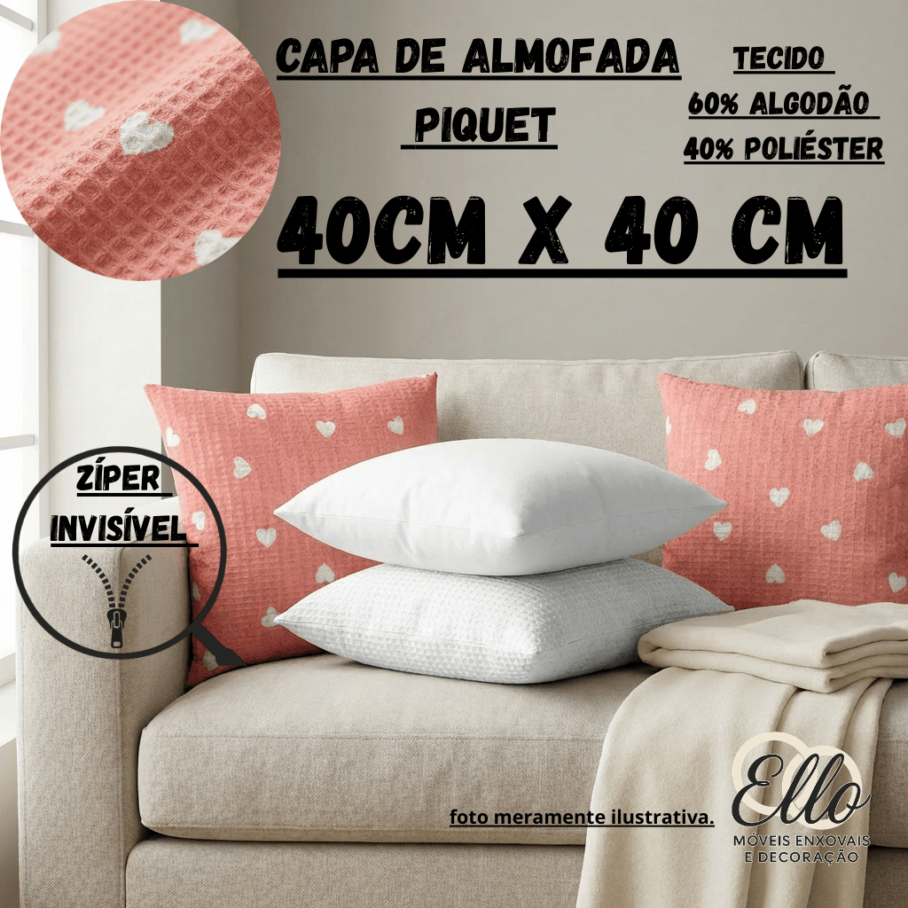 Capa para Almofada Piquet 40x40cm – Linha Amores | Decorativa, Macia e Sofisticada em Oferta na Shopee