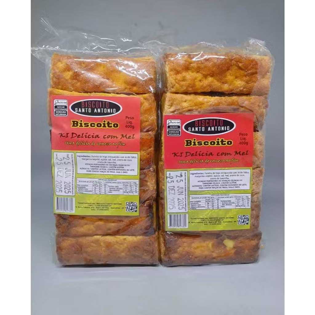 Detalhes do Biscoito Folhado Santo Antônio 400g Mel e Canela - Tradicional Irresistívrl e  Crocante.