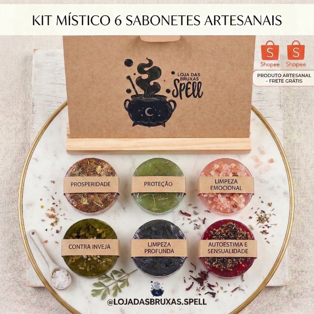 Kit 6 Sabonetes Artesanais - Descarrego, Prosperidade, Purificação e Contra Inveja