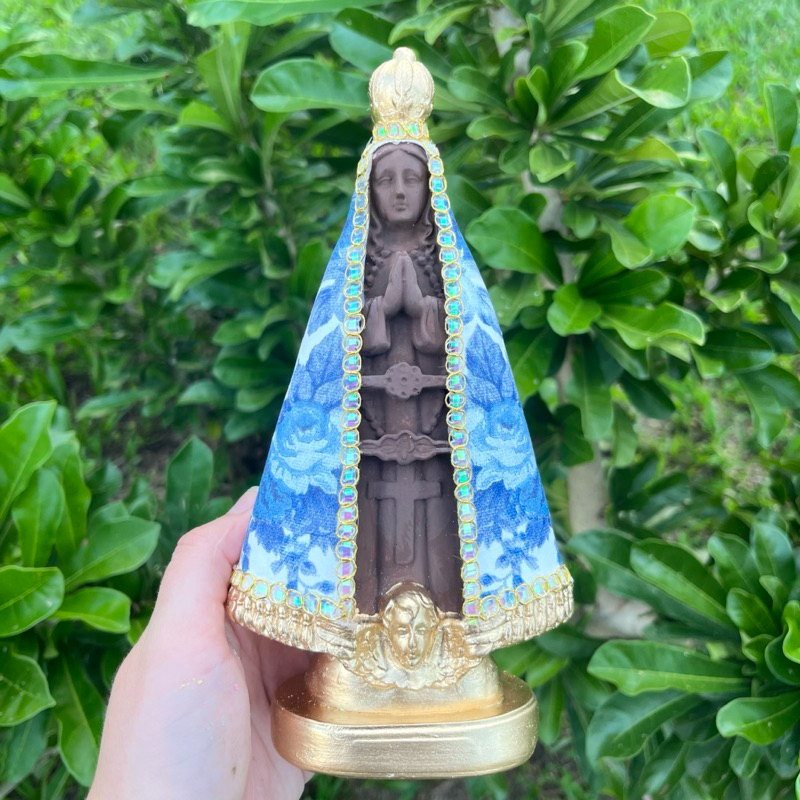 Nossa Senhora Aparecida Decoupage Azul De Luxo 20cm / Casamento/Batizado/Lembrança