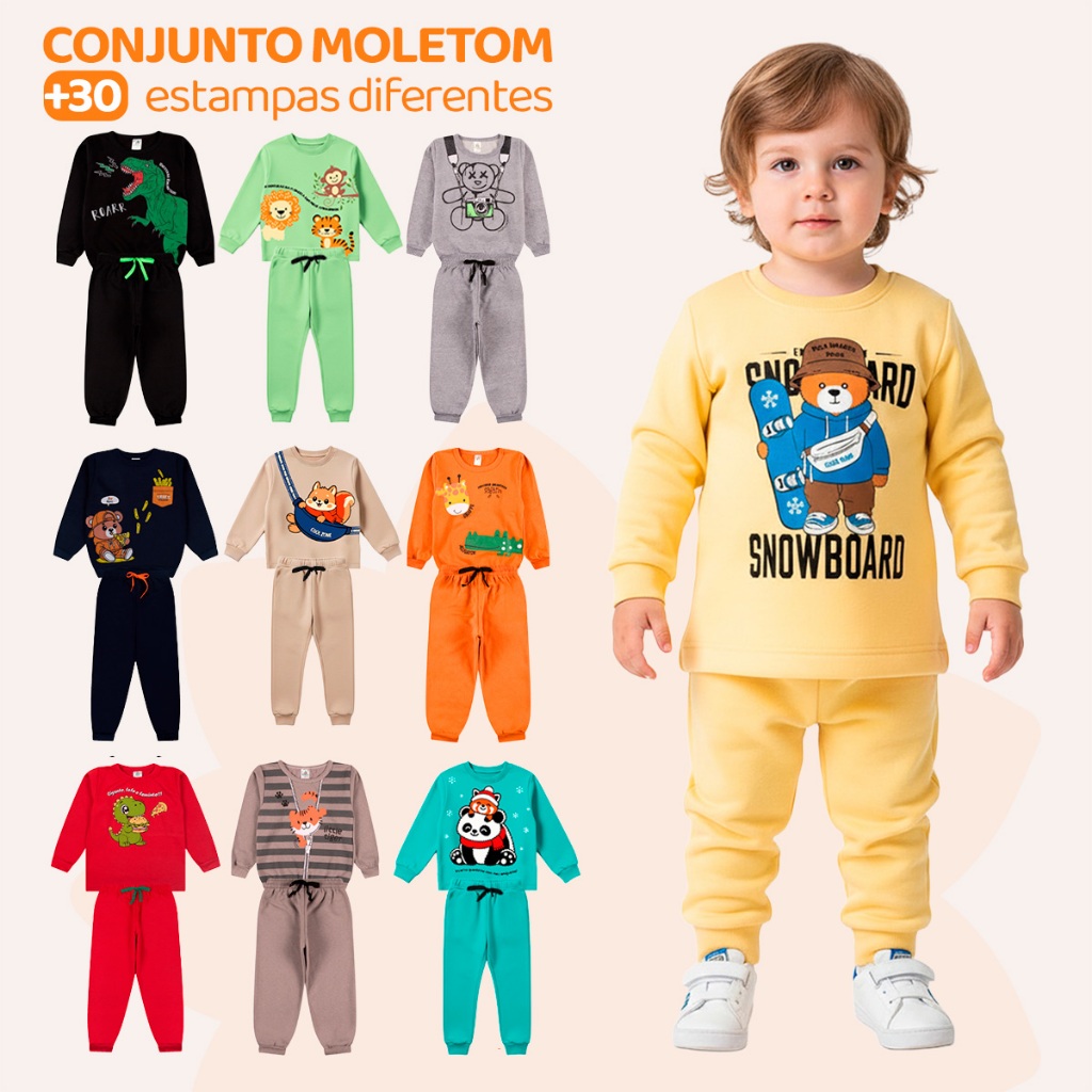 Kit 2 ou 4 Peças De Roupa Infantil Menino Conjuntos De Moletom Peluciado Para Bebês Masculinos Inverno Quentinho em Oferta na Shopee