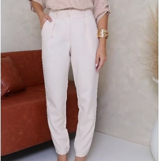 Calça Feminina Tecido Alfaiataria | Cintura Média com Passante | Confortável M G GG | Envio Imediato em Oferta na Shopee