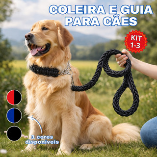 Coleira e Guia para Cães Nylon Traçacada de Oito Fios Corda Grande Pequeno, Médio e Grand…