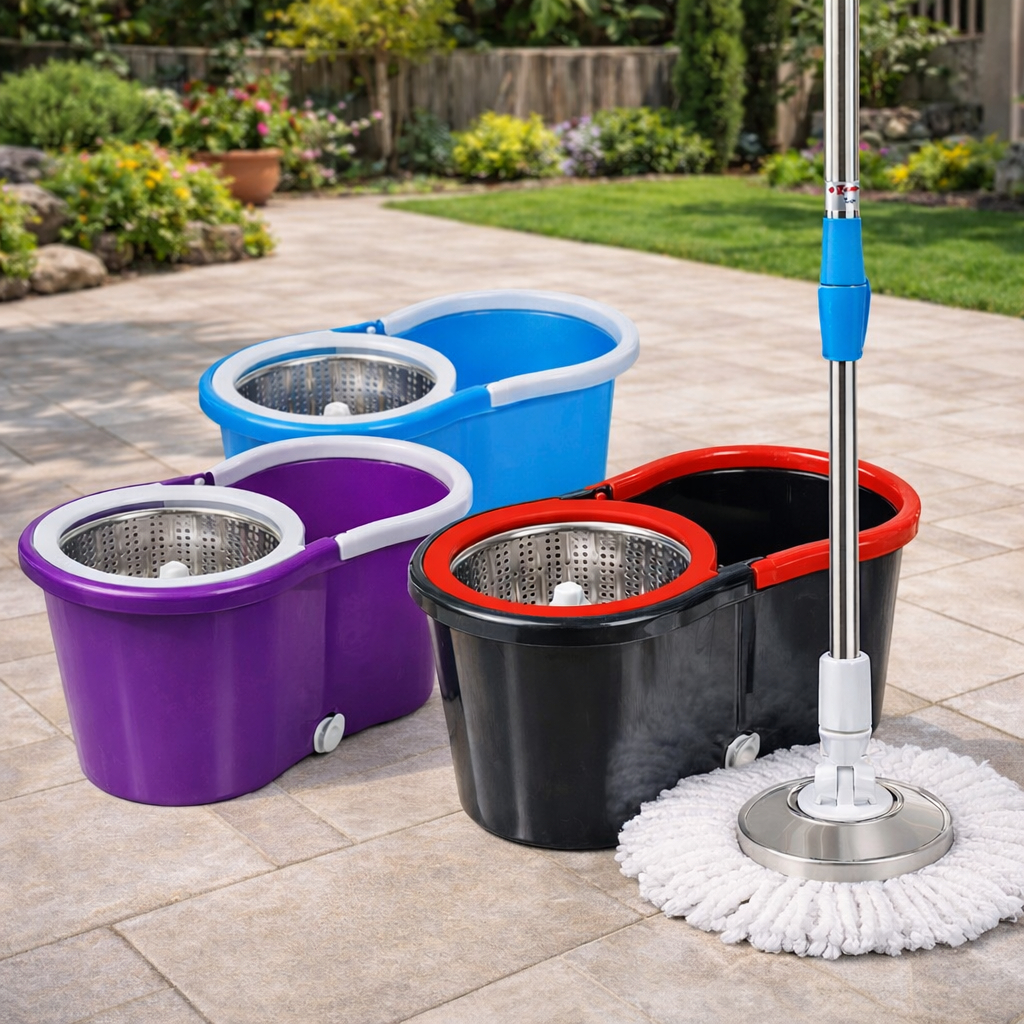 Mop Esfregao Giratorio Centrifuga Cesto Inox 13 L Lava e Seca Cabo Extensivel 2 Refil Limpeza Fácil