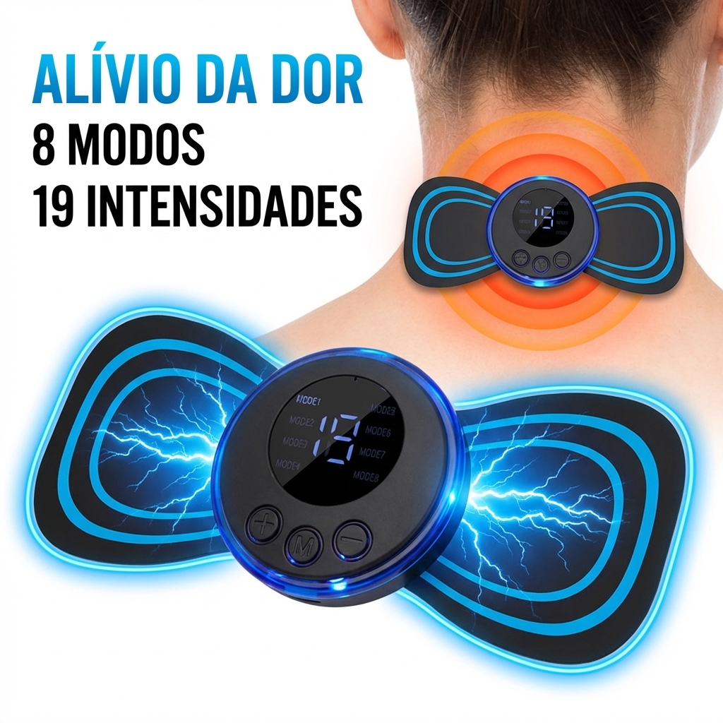 Massageador Cervical EMS Elétrico Portátil para Pescoço Ombros e Costas com 8 Modos 19 Intensidades Relaxante