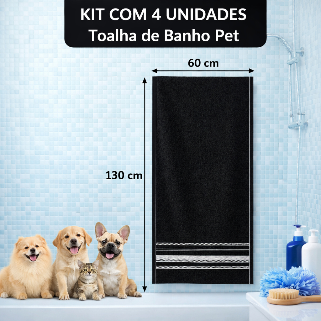 Kit 4 Toalhas Pet Shop Profissional Algodão Secagem Rápida para Cachorro e Gato Banho Pet