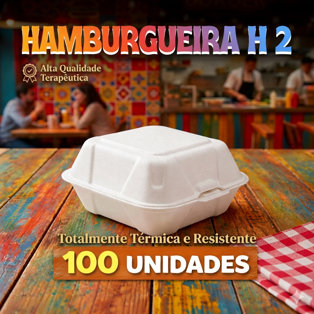 Hamburgueira Isopor H2 Embalagem Batata Frita Salada C/ 100 UN