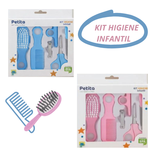 Kit Higiene Petita Bebê 6 Peças Escova/Pente/Tesoura/Cortador/Lixa/Suporte Cortador