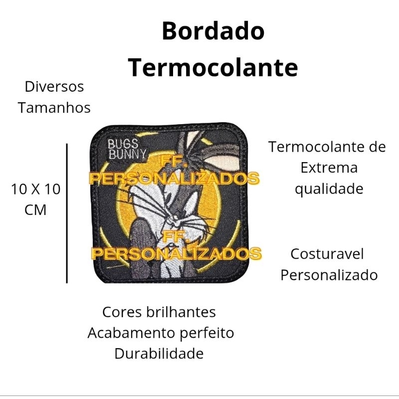 Bordado Pernalonga Patch Coelho Tamanho 10x10 desenhp
