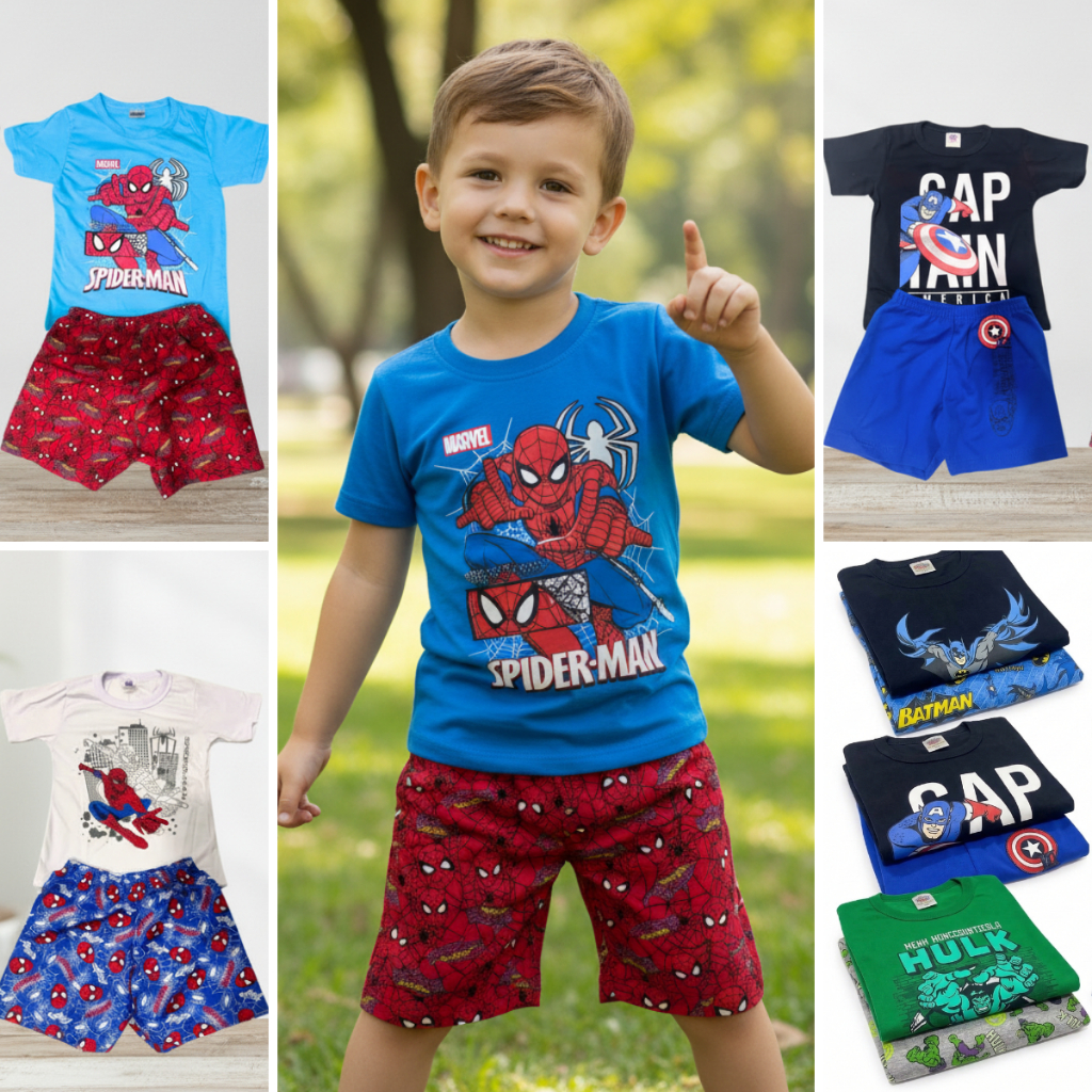 Kit 3 Conjuntos Infantil Menino Verão Camiseta e Shorts Roupa Infantil Confortável