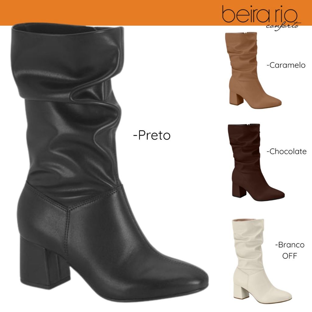 Bota Feminina Beira Rio Cano Médio Salto Grosso Elegância Inverno em Oferta na Shopee