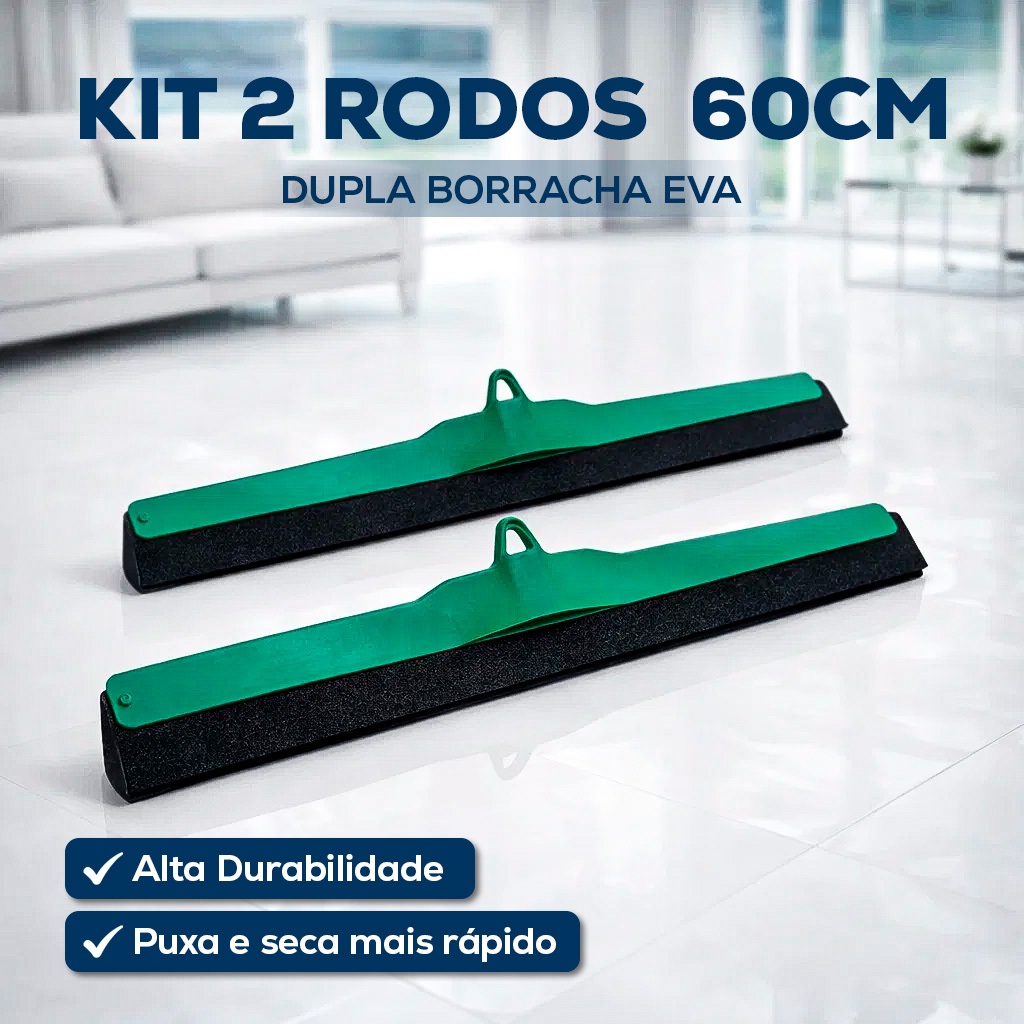 KIT 2 RODO GRANDE 60CM DUPLA BORRACHA EVA PUXA E SECA