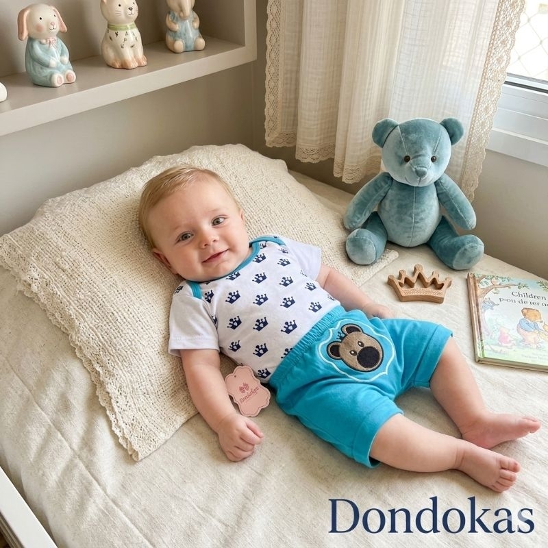 Conjunto de Short e Body Bebe Masculino Estampas Divertidas Roupa de Bebe Menino