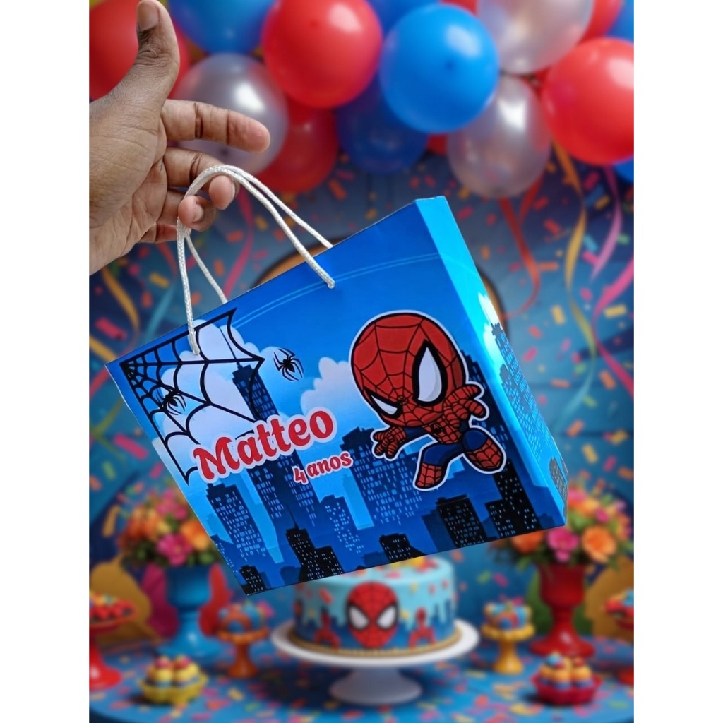 Sacolinhas personalizadas Homem-Aranha Baby / Bolsinha Lembrancinha Aniversário / PEGUE E MONTE