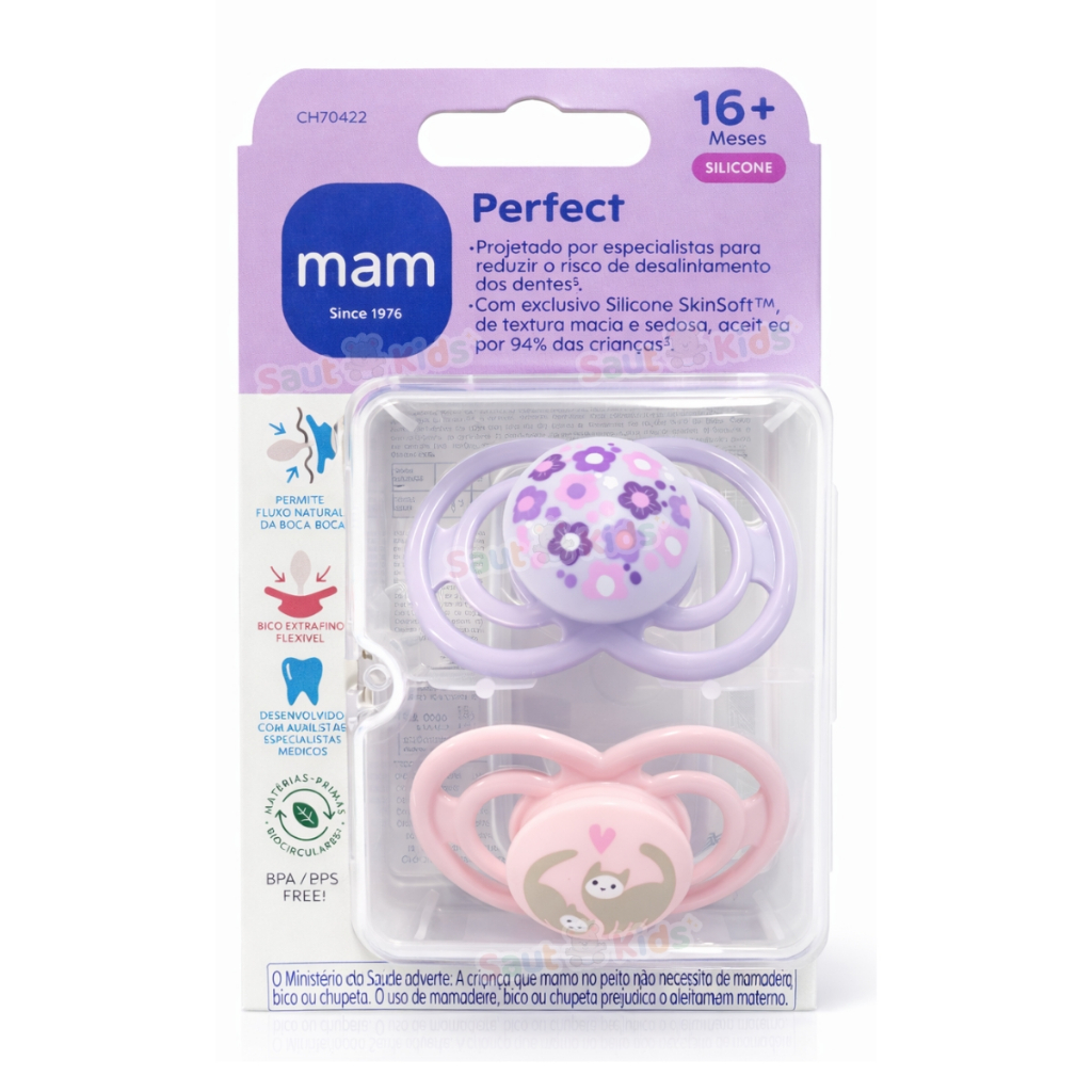 Chupeta MAM Perfect 16+ meses Embalagem Dupla Rosa Bebê Menina