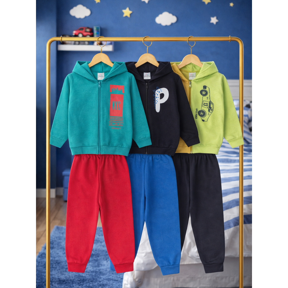 Kit Jaqueta e Calça Masculina( Infanto Juvenil) do 01 ao 16- Cores Sortidas/Moletom Pelúcia/ Alta Qualidade