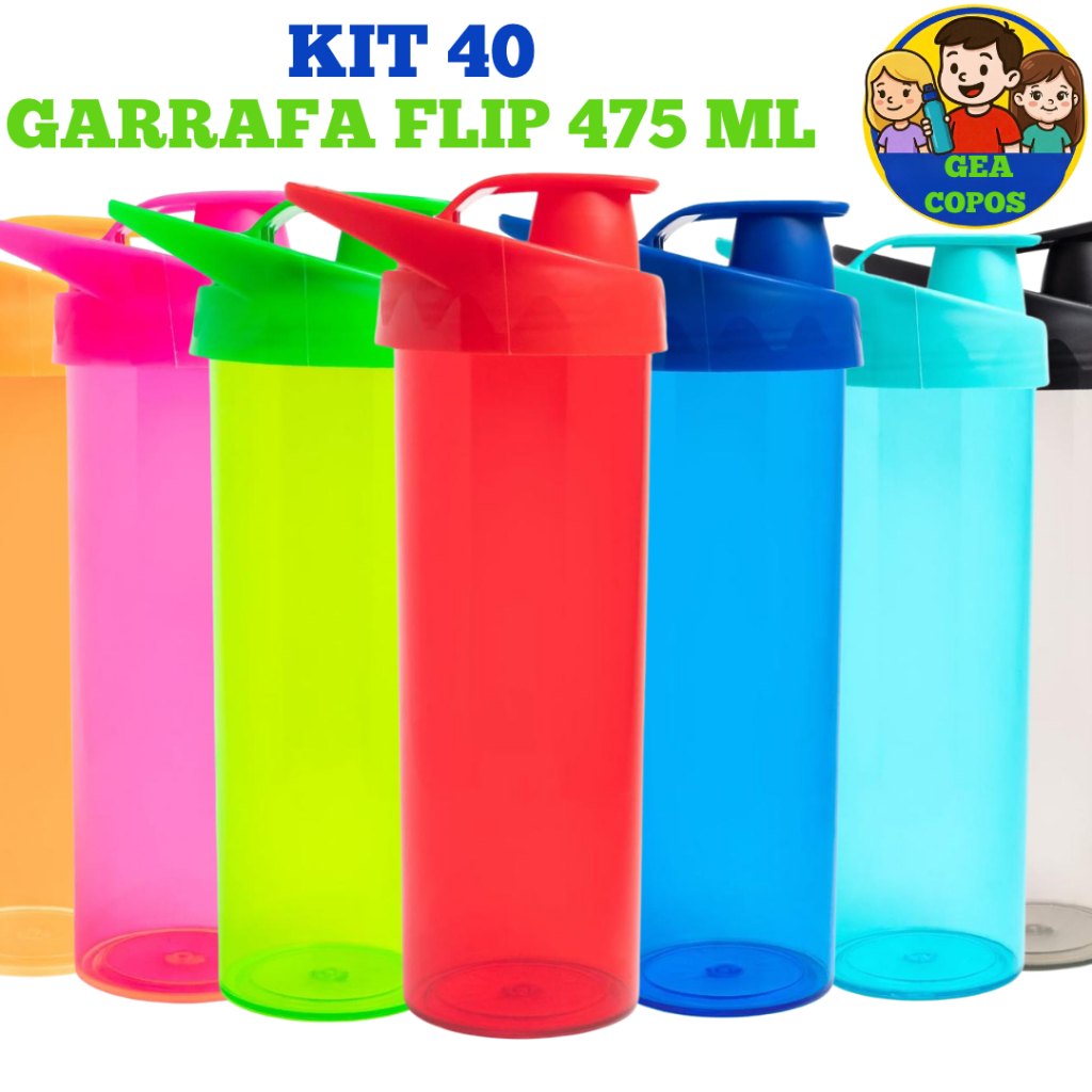 Kit 40 Garrafa Flip 475ml - Varias Cores