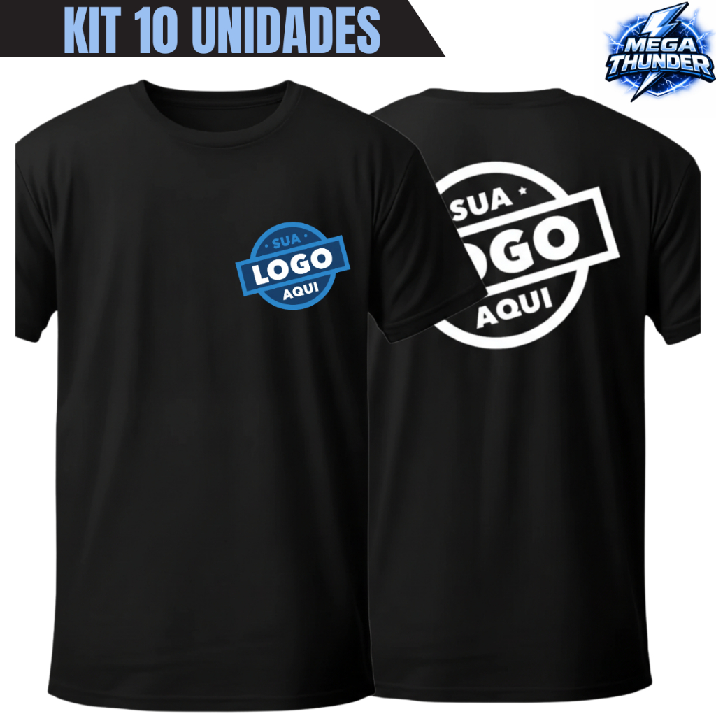Kit 10 Camiseta Personalizada Nas Costas e Peito Com Sua Logo Ou Estampa Preferida 100% Algodão Uniforme Empresa