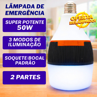 Lâmpada De Emergência 50w 6h Ligada Após Faltar Energia Led Bivolt Pilhas incluídas Recarregável em Oferta na Shopee