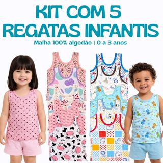 Kit 5 Camisetas Regatas Infantil e Bebê para Menino e Menina Estampadas de Algodão Para Calor De Verão Confortável em Oferta na Shopee