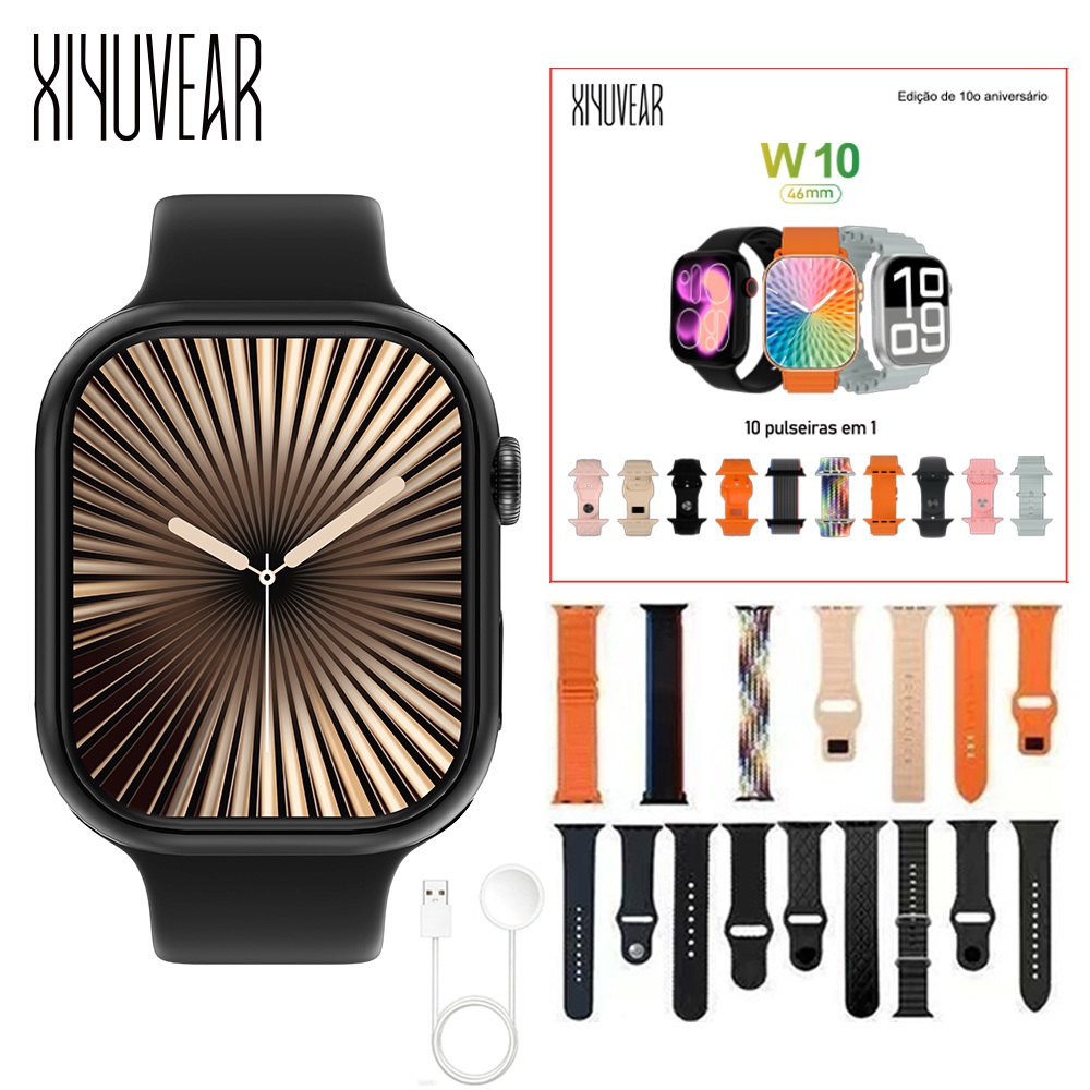 Smartwatch 10+1 W10 – Tela Grande 2.29",Monitoramento de Saúde e Chamadas Bluetooth,IP65,Android&iOS