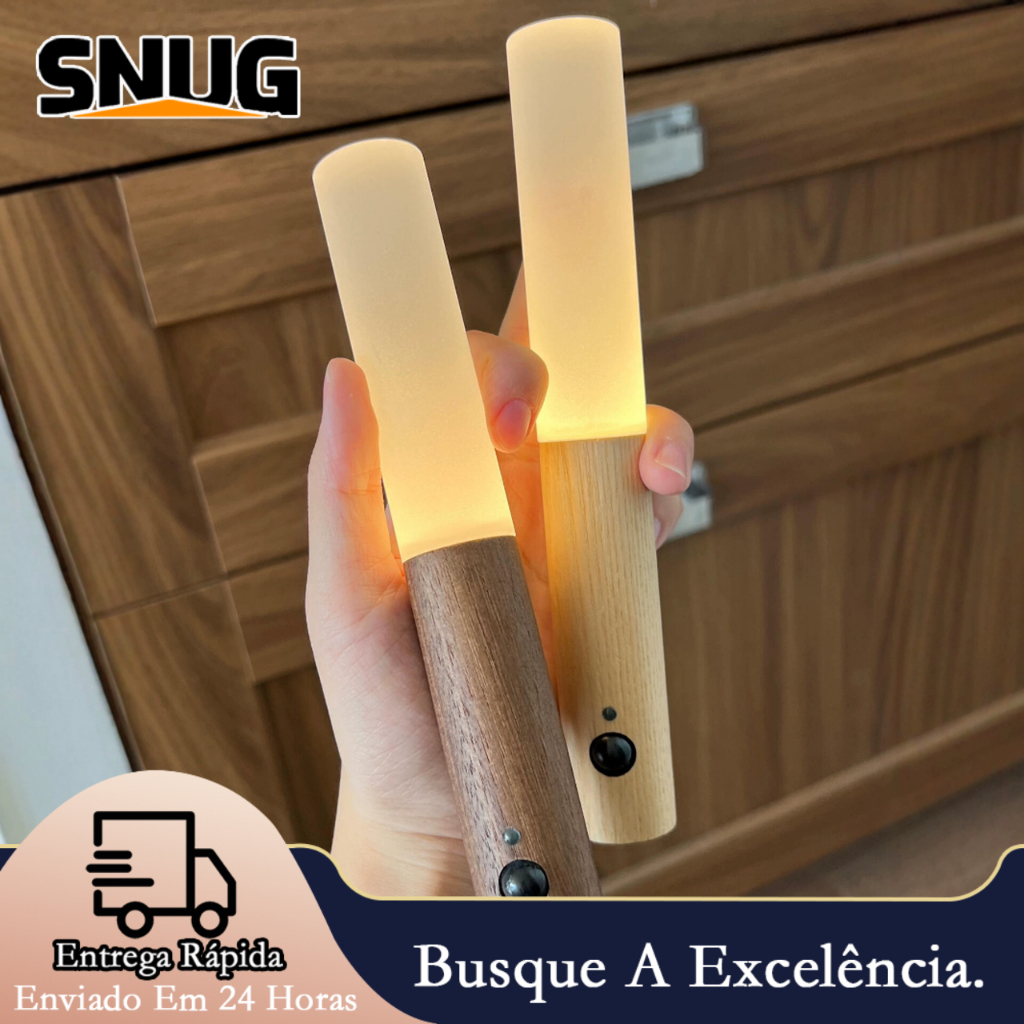 Luminária LED Recarregável com Luz Tricolor, Sensor de Movimento e Arandela de Madeira Minimalista para Mesa e Parede em Oferta na Shopee