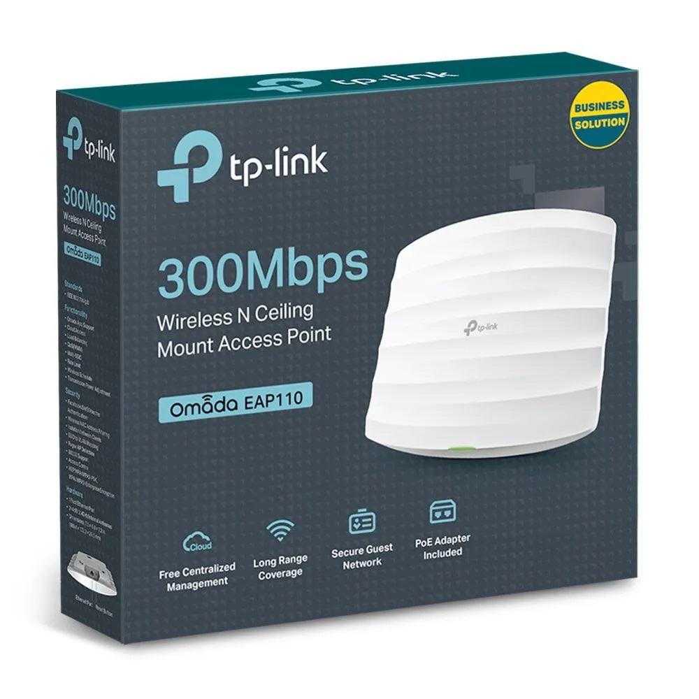TP-Link Omada EAP110 Access Point Wi-Fi 4 N300 de Teto/Parede com PoE Passivo