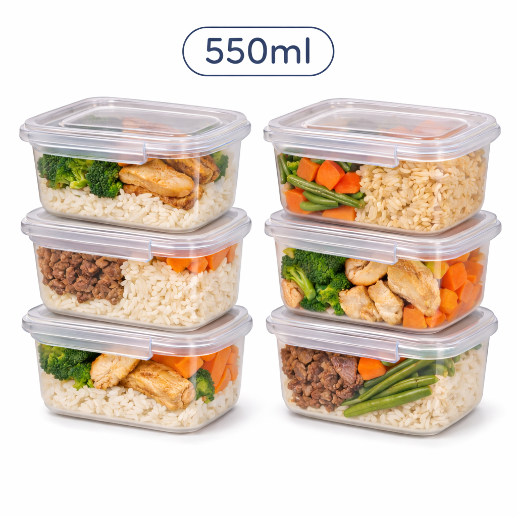 Kit Conjunto 06 Marmitas 500 ML com travas Herméticas Transparente Reutilizáveis Livre de BPA