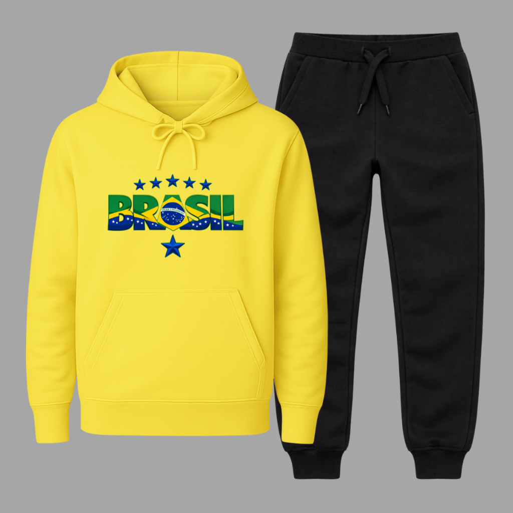 Conjunto Moletom |Infantil Calça e Blusa Brasil Copa do Mundo Futebol Torcedor