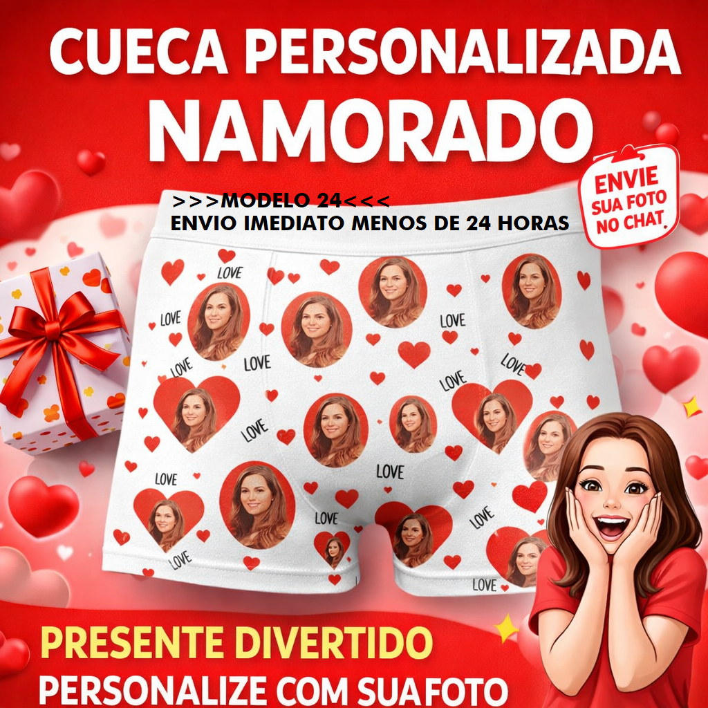 Cueca personalizada com foto coração namorados